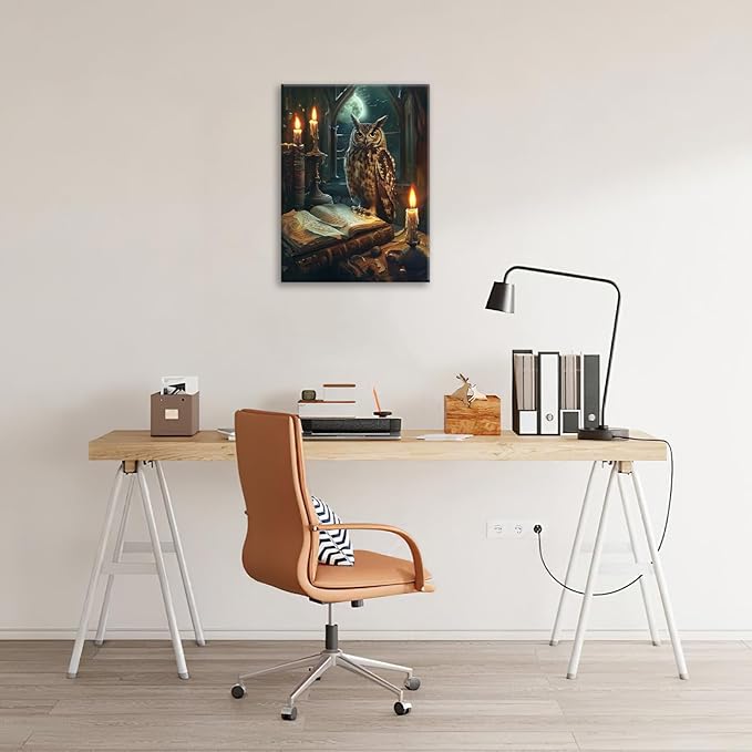 Owl Book Wall Art Vintage Canvas Wall Decor Prints Framed Painting Owls Pictures Gifts Artwork for Bathroom Living Dining Bedroom 12"x16"