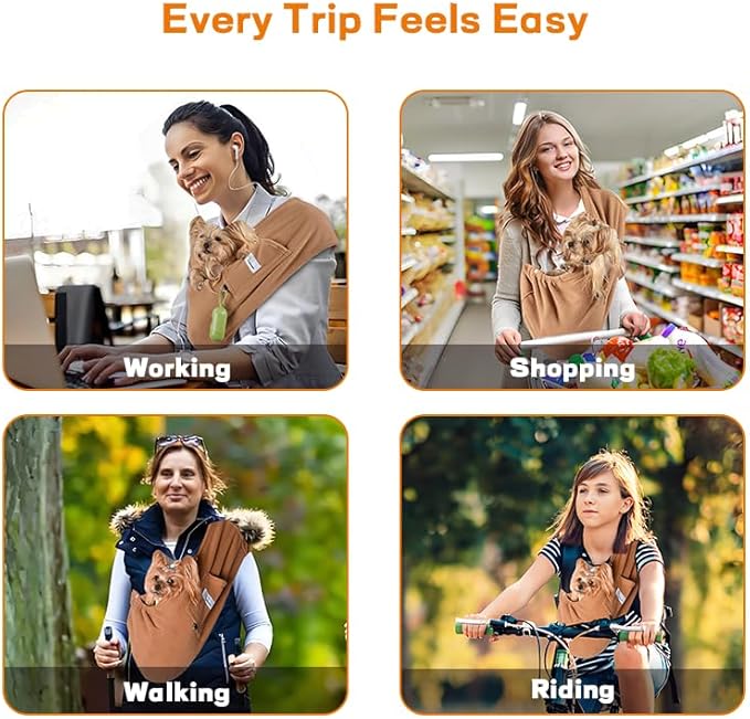 Dog Sling Carrier for Cats and Small Dogs – Hands Free Pet Sling with Adjustable Safety Strap & Buckle, Soft Cat Sling Carrier for Snuggling, Portable Dog Carrier Sling (Large, Khaki)