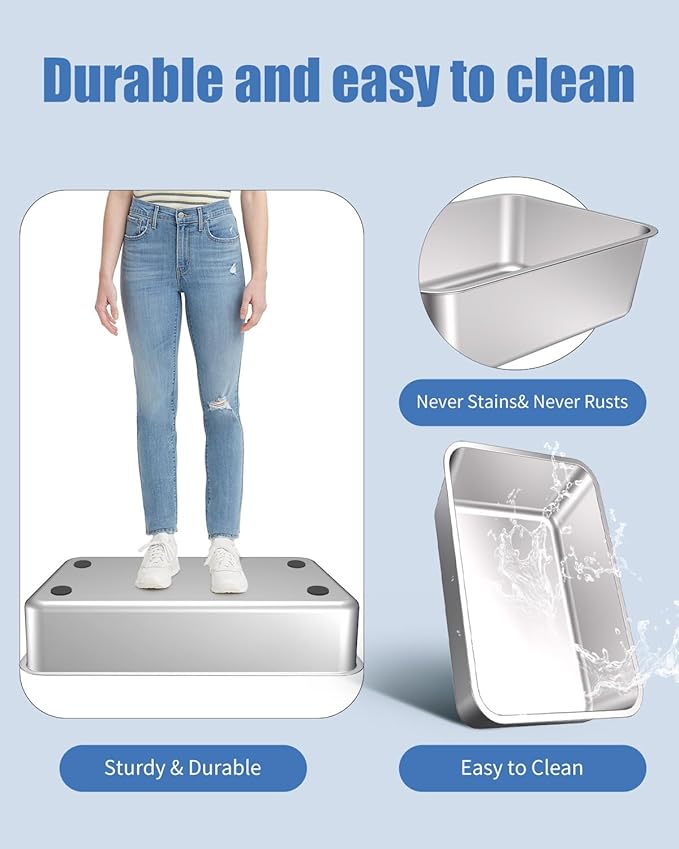 Stainless Steel Litter Box, Metal Litter Boxs with Lid High Sides, XL Extra Large Litter Box for Big Cats, Never Absorbs Odors, Leak-Proof, Stain-Free, Rust-Free, Easy to Clean, Scoop Included…