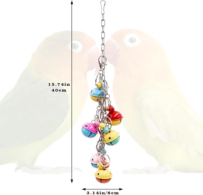 Oooct Bird Swing Bells Toys, Colorful Parrot Metal Bells, Hanging Bird Chewing Toys, Bird Cage Accessories, Suitable for Small to Medium Birds Budgie Lovebirds Conures Parakeets Cockatiels Rats