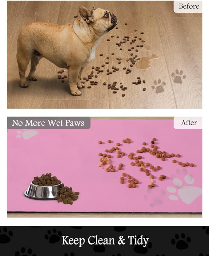 Pet Feeding Mat-Absorbent Dog Mat for Food and Water Bowl-No Stains Quick Dry Water Dispenser Mat-Dog Accessories Pet Supplies-Bowl for Messy Drinkers(BRIGHTPINK,23"x34"