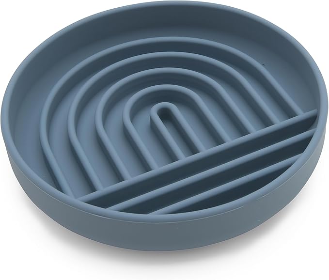 The Slowdown Bowl Silicone Slow Feeder for Cats & Dogs, Slow Eating Mealtime Solution with Modern Lick Mat Design, Reduces Gulping, Fits 1 Cup 6” Across x 1.25” Tall, Small-Ocean