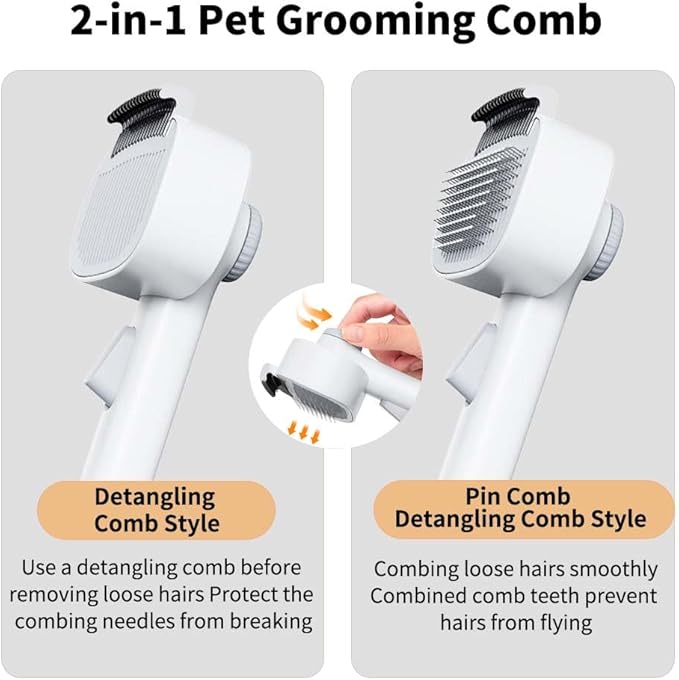 Marchul 2-in-1 Cat Grooming Brush, Cat Brushes with Release Button & Deshedding Dematting Rake, Grooming Comb Tool for for Long or Short Haired Pets, Reduce Shedding, Remove Knots and Massage, White