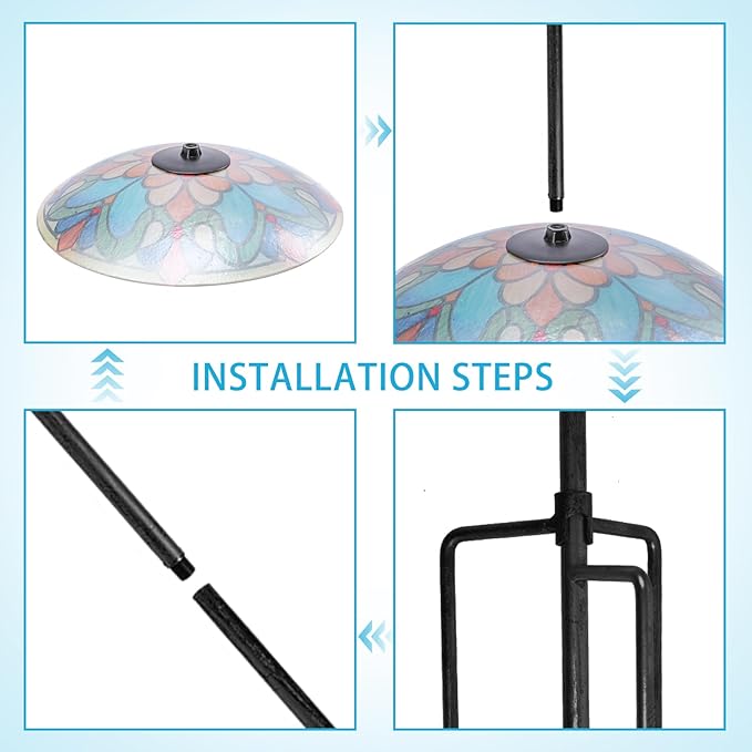 DREAM GARDEN Glass Bird Baths for Outdoors, Garden Birdbaths Birdfeeder 10" Dia Bowl with Metal Stake for Lawn Yard Decor, 24 Inch Height, Flower