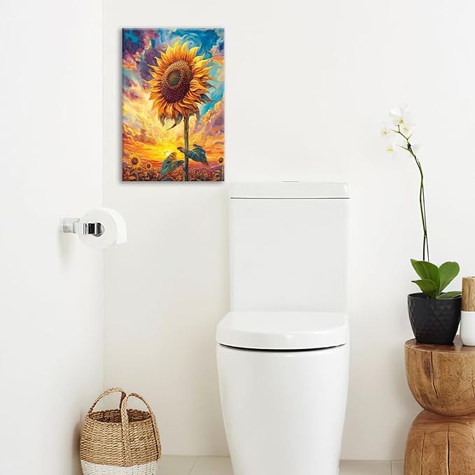 Sunflower Wall Art Canvas Yellow Floral Wall Decor Prints Framed Painting Pictures Gifts Artwork for Bathroom Bedroom Living Dining 16"x24"