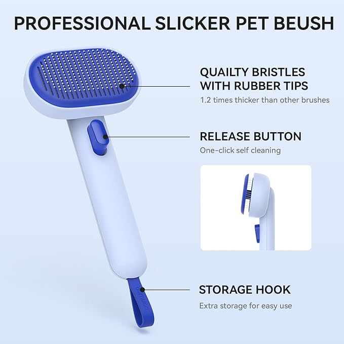 Aumuca Pet Coat Care for Horse Dog Cat, Cat Brushes for Indoor Cats, Horses Grooming Deshedding Brush, Pet Massage Removes Loose Fur, Blue