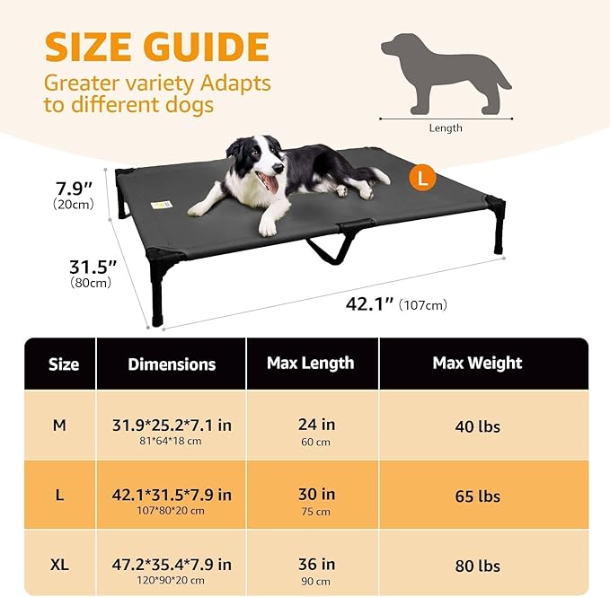 Sytopia Canvas Elevated Dog Bed, Durable Chew Proof Outdoor Raised Pet Cot for Large Dogs, Waterproof, Breathable, Portable, Washable, Easy Assembly, Sturdy Frame for Camping & Travel, Dark Grey