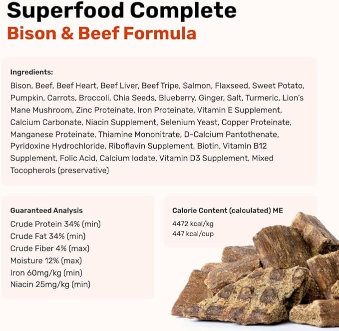 BADLANDS RANCH - Superfood Complete, Air-Dried Adult Dog Food - High Protein, Zero Fillers, Superfood Nutrition by Katherine Heigl (24 oz, Beef & Bison Formula)