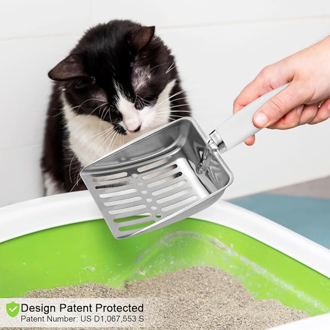 Cat Litter Scoop - Stainless Steel Metal Cat Litter Scoop-Sturdy Mesh Scooper - Mesh Shovel-Easy to Clean - Suitable for Cat Litter Box -Grey White