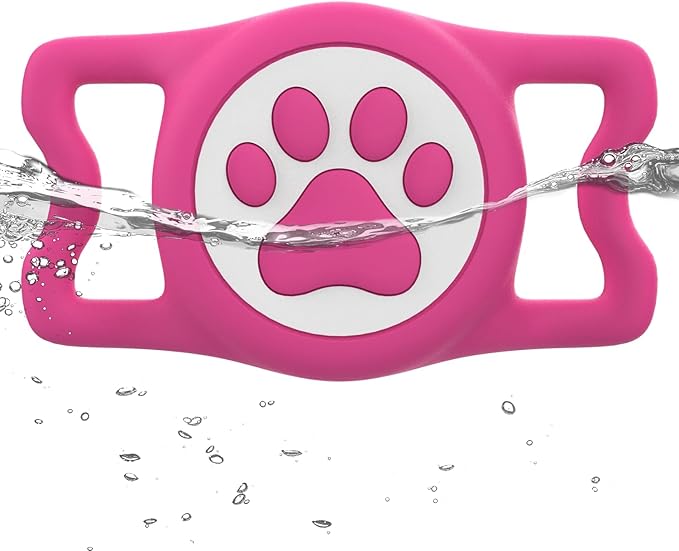 IP68 Waterpoof Dog Airtag Holder, Stretchy Silicone Full Body Covered Apple Air Tag Holder for Dog Cat Collar Fit All Width Collar (Rose, 1 Pack)