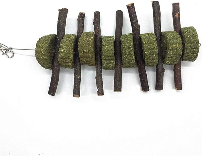 Bunny Chew Toys for Teeth, Organic Apple Wood Molar Sticks with Timothy Hay Circles for Bunny Chinchilla Guinea Pig Hamsters Holland Lop Prairie Dogs Squirrels Gerbils, Improves Dental Health