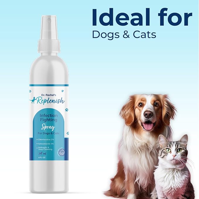 Replenish Antiseptic Spray for Dogs β Medicated Anti Itch Spray for Pets β Chlorhexidine & Ketoconazole Pet Spray β Dog Itching Skin Relief - Antiseptic Spray for Cats Skin Allergy β 8 oz