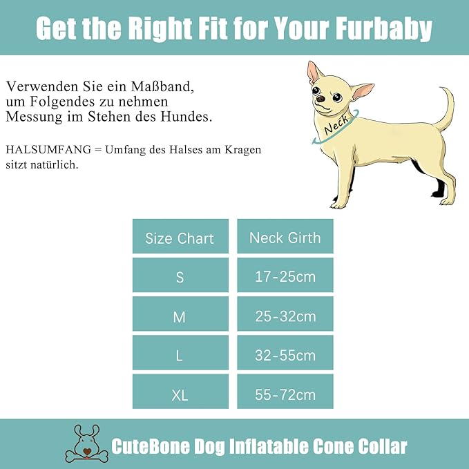 CuteBone Inflatable Dog Neck Donut with Removable Soft Fleece Covers for Small/Medium/Large Dogs and Cats After Surgery GWB04XL