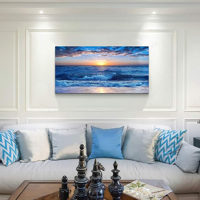 canvas wall art for living room Blue Ocean Sea sun landscape painting bathroom Wall Decor Ready to Hang for Home Decorations office family bedroom kitchen Works canvas Prints pictures 20" x 40"inch
