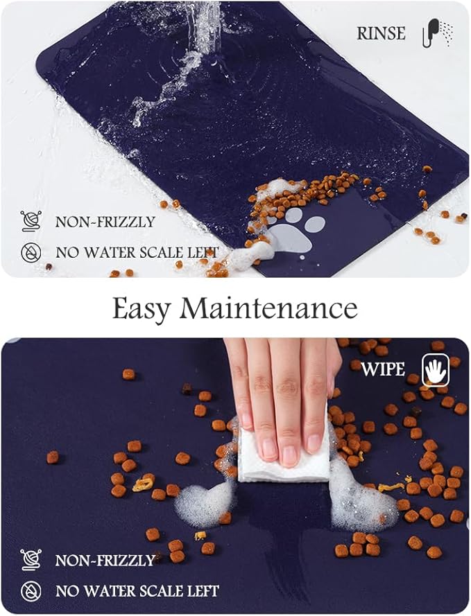 Pet Feeding Mat-Absorbent Dog Mat for Food and Water Bowl-No Stains Quick Dry Water Dispenser Mat-Dog Accessories Pet Supplies-Bowl for Messy Drinkers(Navy,16"x24"