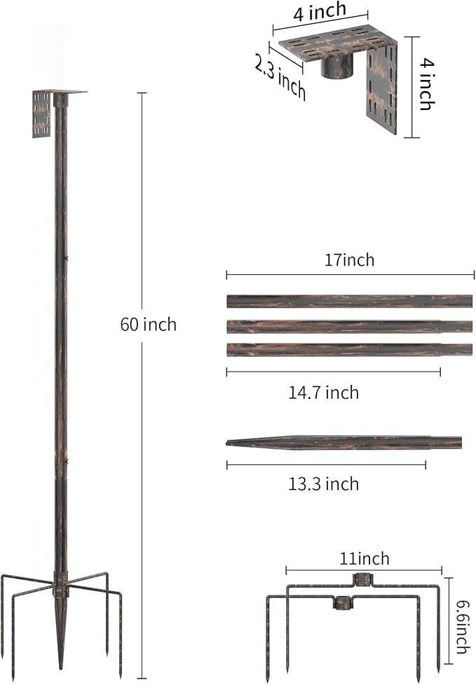 Bird Feeder Pole Stand – 60 Inch Height Feeding Station with 1-Inch Dia Heavy Duty for Hanging Feeders, Bird House Pole Mount Kit for Outdoor, Slip-Fit Connection, Copper Brushed