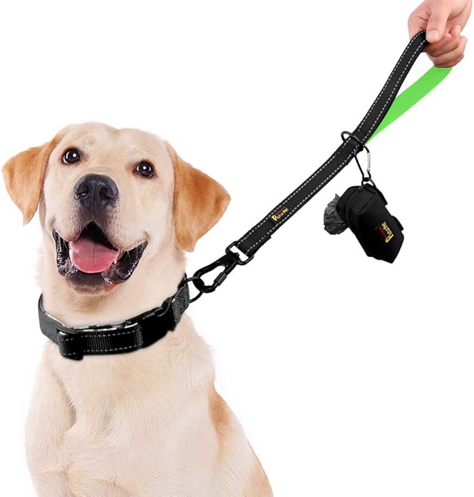 PLUTUS PET Short Training Dog Leash with Padded Handle for Medium Large Big Dogs,18 Inch Heavy Duty Strong Traffic Leash with Carabiner Clip for Climbing Walking or Guiding Blind(18”,Black