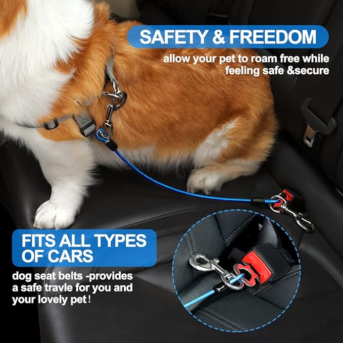 Dog Seat Belt Harness for Car,2pcs Dog Seatbelt of Coated Wire Leash Safety Restraint,No Chew Tether Cable Vehicle Dog Accessories,Double Clips & Latch (2 Pack Black, 16 inch/40 CM)