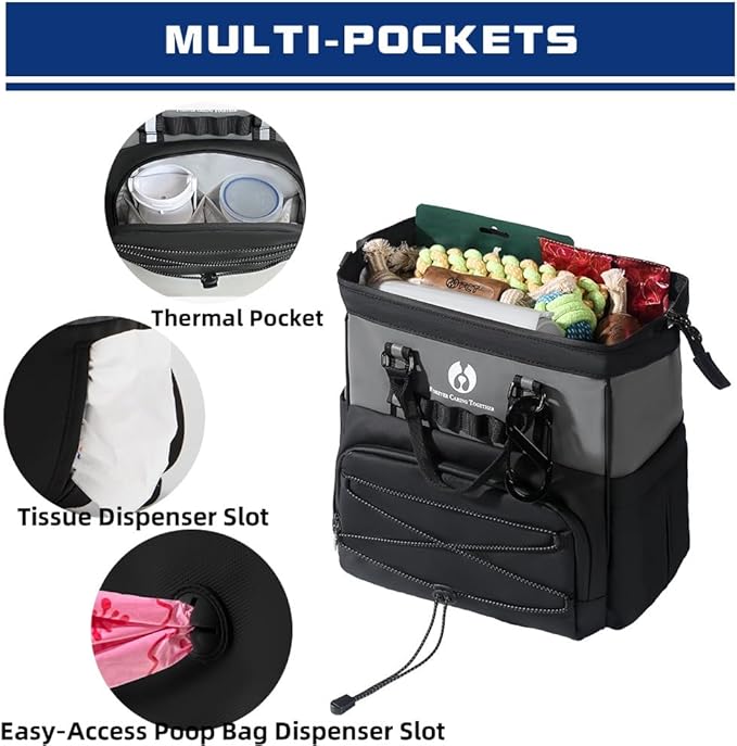 Dog Travel Bag, Airline Approved Pet Supplies Backpack, Dog Travel Backpack Accessories Set with 2 Silicone Collapsible Bowls and 1 Leash Clip for Camping, Road Trips & Weekends Away(Black)
