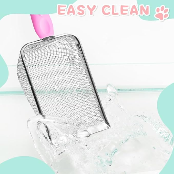 Cat Litter Scoop,Sturdy Litter Cleaner Corner Shovel,2Pcs Stainless Steel Mesh Litter Shovel,Easy to Clean Reptile Terrarium Sand Waste,Beach Shovel(Pink)