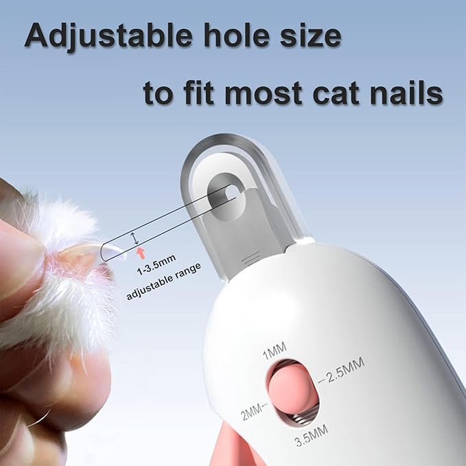 Pett Nail Clipper for Cats - Gentle Round-Hole Trimmer with Dust Storage | Adjustable Size & Hidden Nail File | Pet Grooming Tool for Safe & Loving Care (Pink)