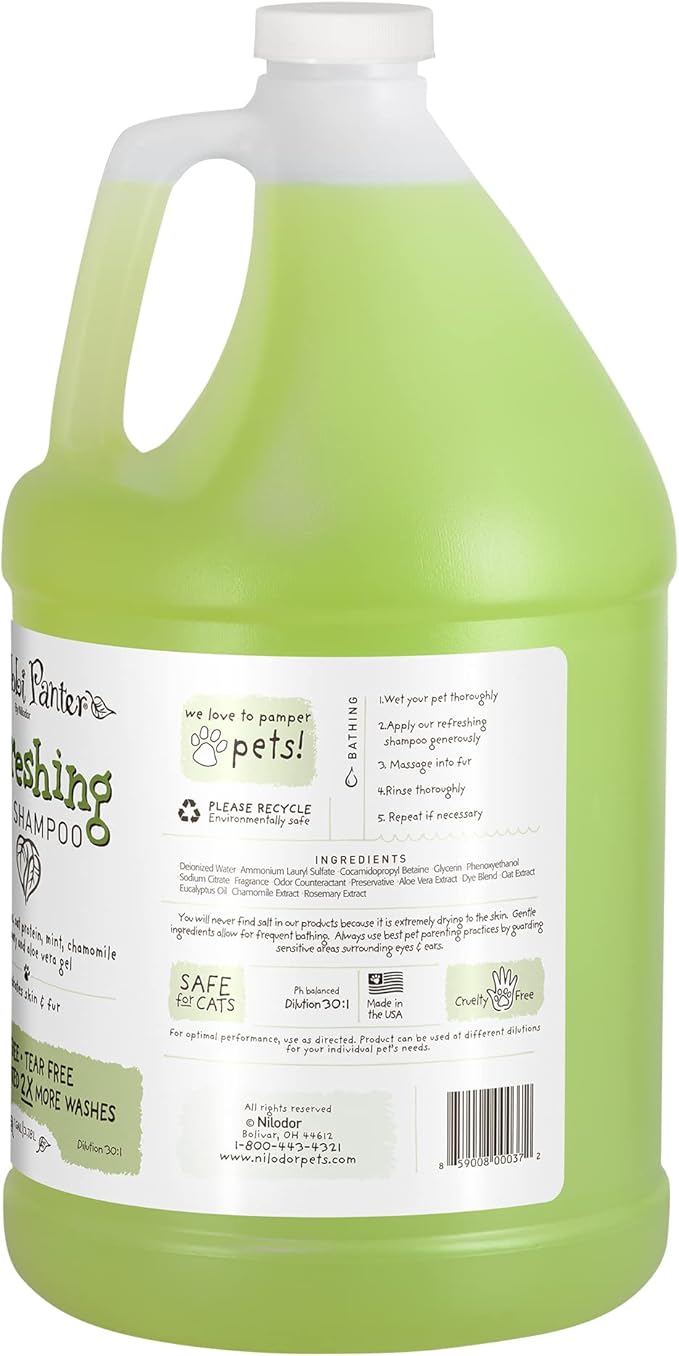 Bobbi Panter Refreshing Dog Shampoo - Hydrates & Soothes Skin & Fur, Minimizes Itching & Dander, Eucalyptus Mint Scent, 30:1 Concentrated Formula, Made in USA, 1 Gal. (Case of 4)