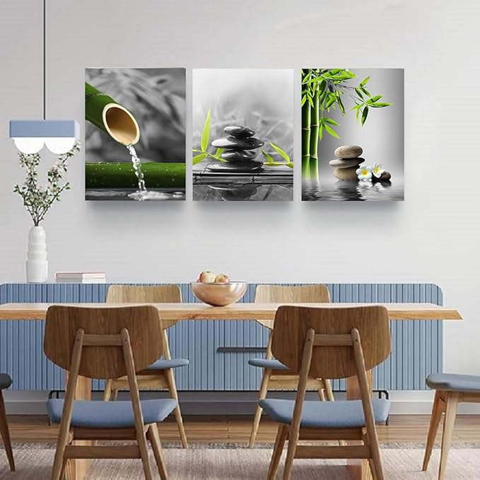 Yxbhhym-Bathroom Decor Black and White Zen Wall Art Gray Green Room Decor Zen Poster Canvas Pictures Zen Artwork for Spa Living Room Wall Decoration Wall Art Bedroom Home Decor Framed Prints Art