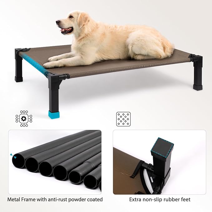 Heeyoo Elevated Dog Bed, Cooling Raised Pet Cot with Chew Proof Washable Breathable Mesh and Metal Frame, Portable Dog Cot Bed with No-Slip Feet for Outdoor or Indoor Use