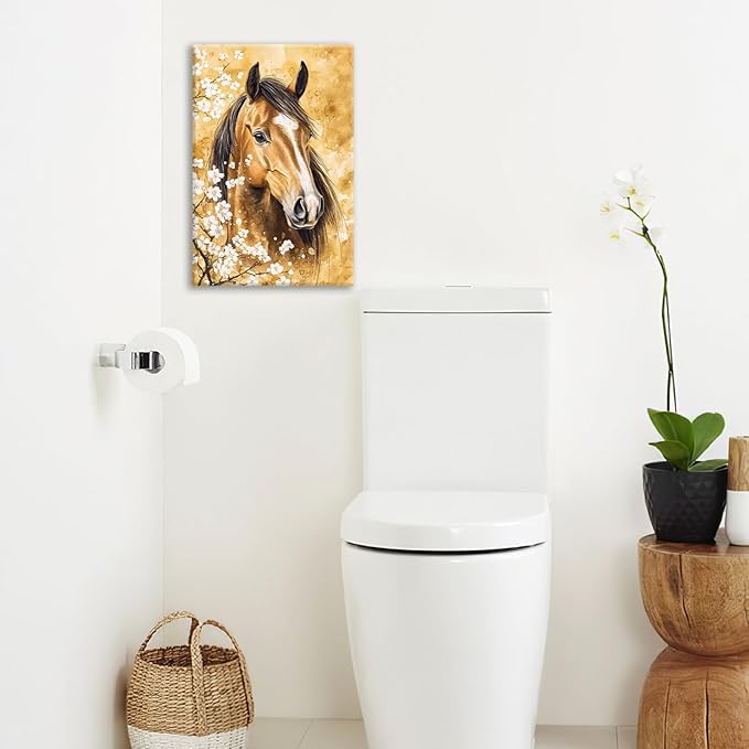 Horse Wall Art Canvas Rustic Horse Wall Decor Prints Framed Painting Farmhouse Flower Pictures Gifts Artwork for Bathroom Living Dining 16"x24"