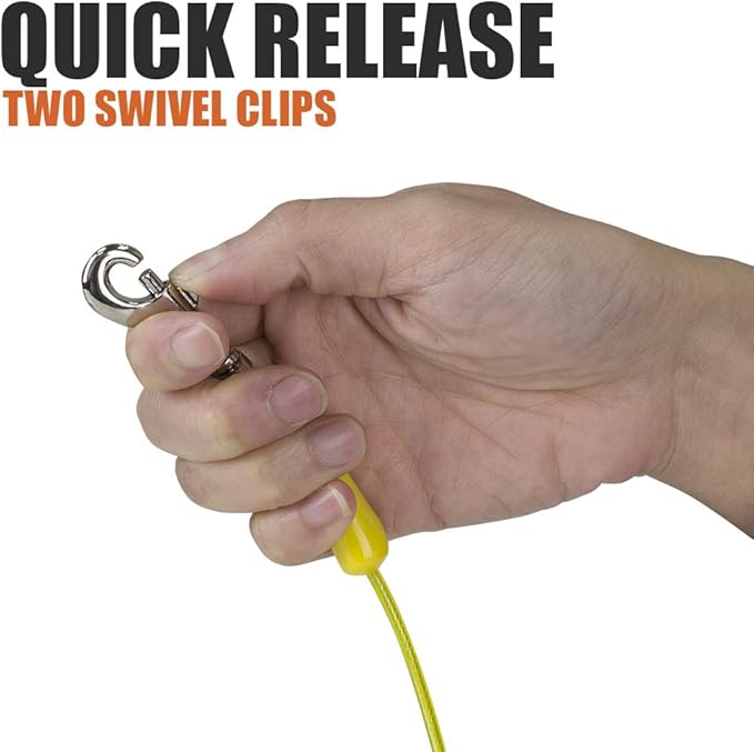 BV Dog Tie Out Cable 25 Feet - Heavy Duty Dog Lead Up to 35 Pounds - Reflective & Rust-Free with Quick Release Swivel Clips & 360° Rotating Clasp - Tangle-Free Dogs Runner for Yard (Yellow, Single)