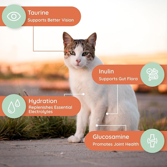 Petralyte Cat Hydration Electrolyte and Cat Joint Supplement | Hydration Support for Cats w/Glucosamine, Chondroitin, L-Glutamine, Taurine, Lysine & Prebiotics | for Tuna Lovers | 16 Packets