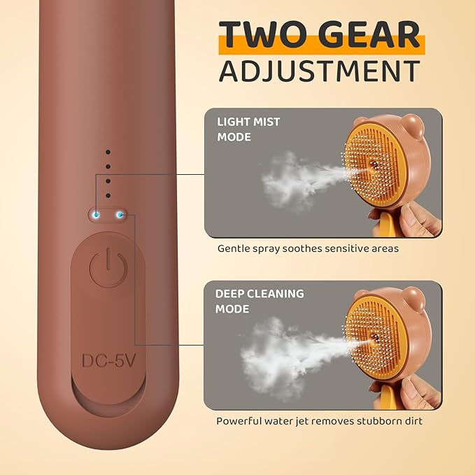 Cat Steam Brush, Self Cleaning Pet Spray Hair Removal Comb with Release Button, 3 In 1 Cat Brush for Indoor Cats, Waterproof Pet Grooming Brushes for Long Short Haired Dogs Cats(Brown)