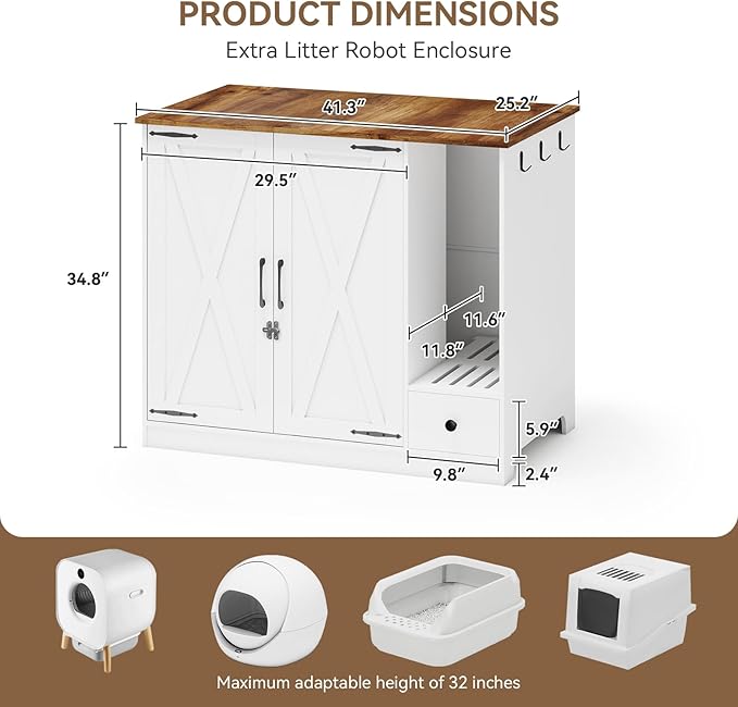 YUSING Litter Robot Enclosure, Cat Litter Box Furniture Hidden, Cat Litter Box Enclosure Cabinet Large with Double Doors and Pull-Out Drawer for Litter Robot