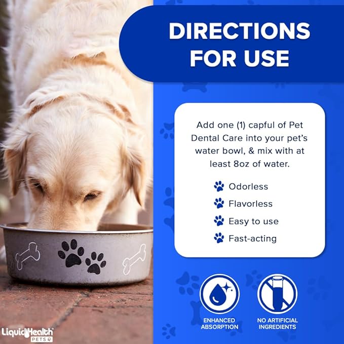 LIQUIDHEALTH Pet Dental Care Water Additive for Dogs & Cats - Fast Acting Pet Bad Breath Freshener, Dog Mouth Wash, Animal Oral Dental Rinse, Plaque & Tartar Teeth Cleaning Solution (3-Pack)