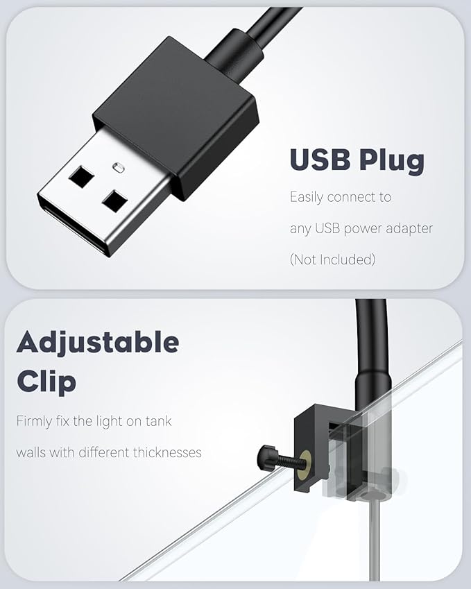 Pawfly 6 W LED Aquarium Light for 1 to 5 Gallon Fish Tanks Clip On Fish Tank Light USB Moving Aquarium Lamp with Full Spectrum Dimmable White Blue Red Green Lights with Timer (Adapter Not Included)