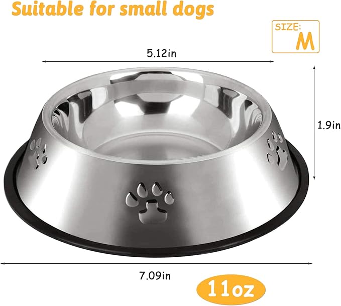 Hamiledyi Stainless Steel Dog Cat Bowl with Rubber Base 4 Pack Pet Feeder and Water Bowls Stackable Non-Slip Puppy Dishes for Small Medium Animals Kitten Rabbit