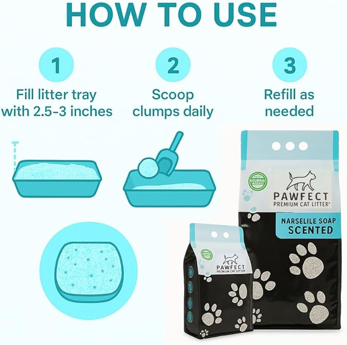 Marseille Soap Scented Cat Litter – 9.6 lb / 5L, Fast Clumping, Natural Odor Absorption, Lightweight Formula, Made with Turkish White Bentonite