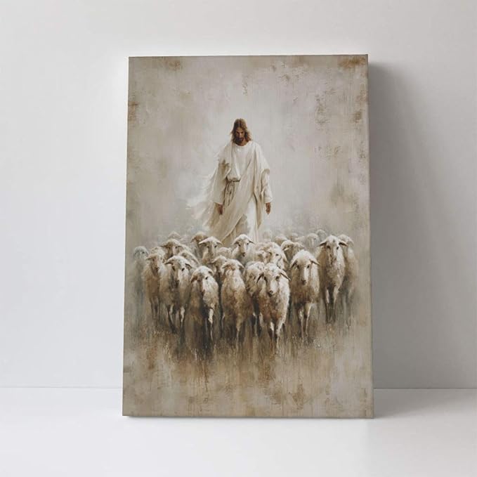 Jesus and Lamb Wall Art Christian Jesus Lamb Canvas Wall Decor Christ Religious Pictures painting Print Framed Artwork Decorations Gifts for Living Room Bedroom Prayer Room Church 16"x24"