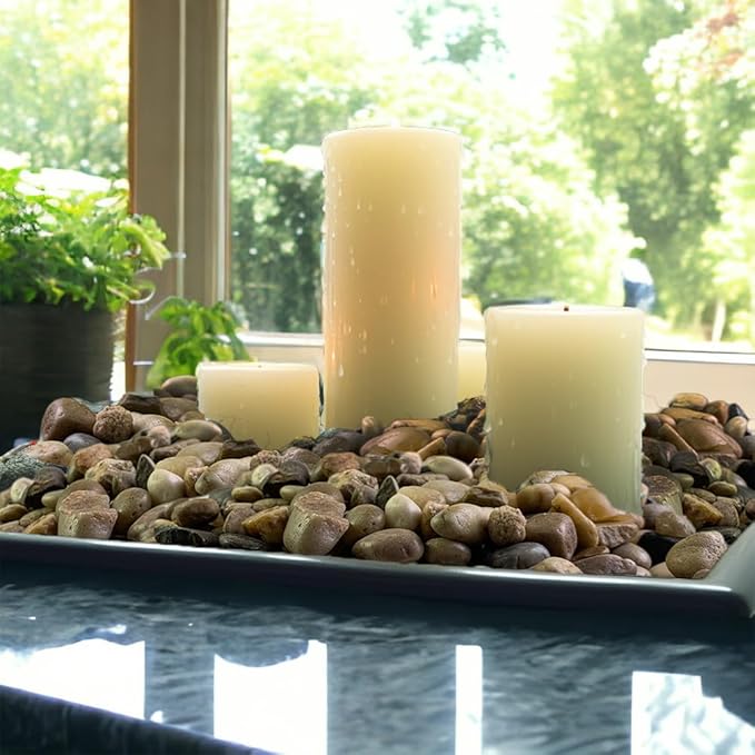 HappyFiller 2 LB Natural River Rocks Decorative Pebbles Stones Polished Terrarium Rocks Assorted Color for Indoor Garden Plants Top Dressing Soil Cover,Aquarium Fish Turtle Tank,Zen Garden
