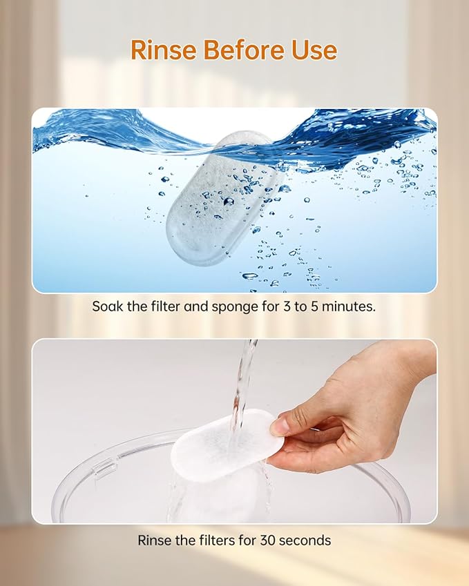 Cat Water Fountain Filter, Filters Replacement for 108Oz/3.2L&67Oz/2L&135Oz/4L Stainless Steel Pet Water Drinking Fountain, Dog Indoor Water Dispenser Fountain Carbon Filter (8 Filters & 8 Sponges)