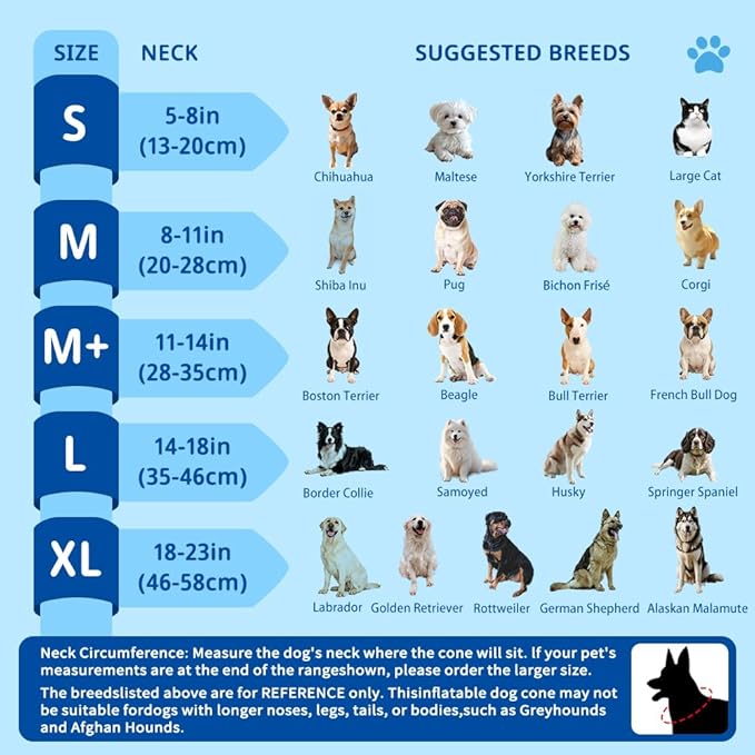Soft Dog Cone Collar, Inflatable Donut Cones Alternative After Surgery with No-Lick Shield for Large/Medium/Small Dogs to Stop Licking, Elizabethan Neck Ecollars of Shame Comfy Pillow Recovery Blue