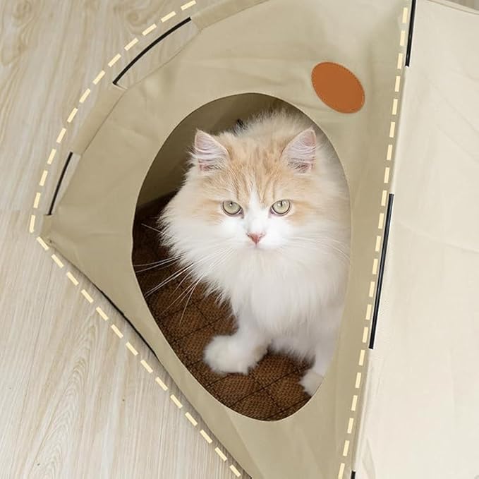 BreezyDen Pop-Up Pet Tent – Portable Indoor/Outdoor Cat Tent, Waterproof Pet Hideaway for Cats & Small Dogs with Mesh Window, Anti-Slip Base & Washable Design (White, M (8 catties Kitten))