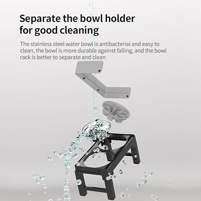 PAKEWAY Elevated Dog Bowls, Spill Proof, Tiltable Dog Feeder with 1 Stainless Steel Bowl &1 Slow Feeder Bowl, 6 Height Adjustable Raised Dog Bowls Stand for Medium Large Dogs