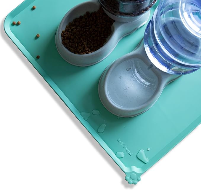 Hoki Found Large Silicone Non Slip Pet Food Mats - Tray for Dogs and Cats - Waterproof Feeding Mats - Cool Mint