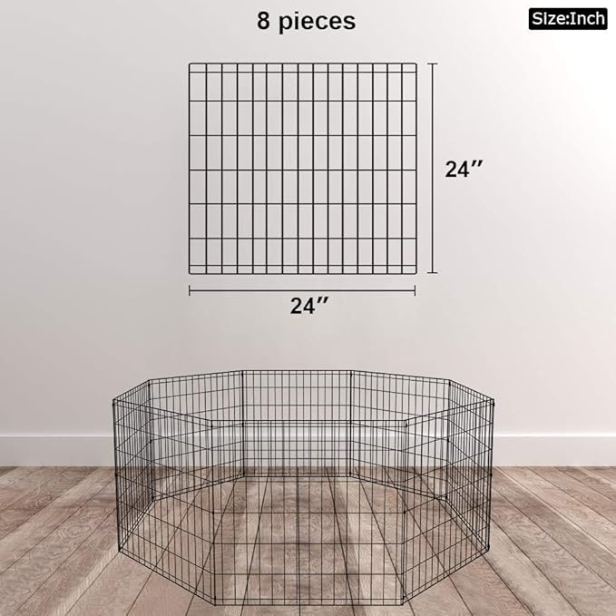 BestPet Dog Pen Playpen Puppy Pet Playpen 8 Panel Indoor Outdoor Metal Portable Folding Animal Exercise Dog Fence,24",Black