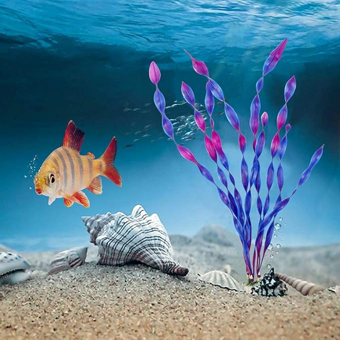 MyLifeUNIT Artificial Seaweed Water Plants for Aquarium, Plastic Fish Tank Plant Decorations 10 PCS (Purple)