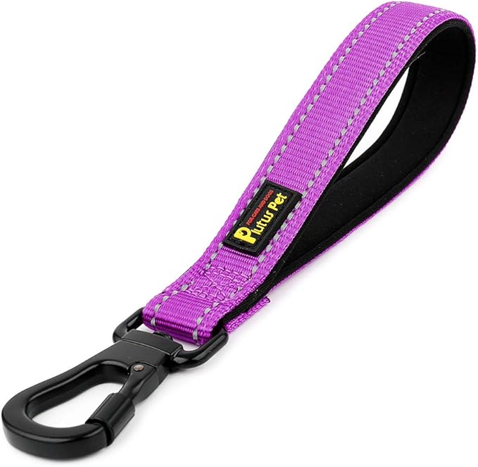 PLUTUS PET 10” Short Dog Leash, Reflective Nylon Padded Handle, Strong Traffic Leash with Carabiner Clip, Perfect for Large or Medium Dogs(10”,Purple