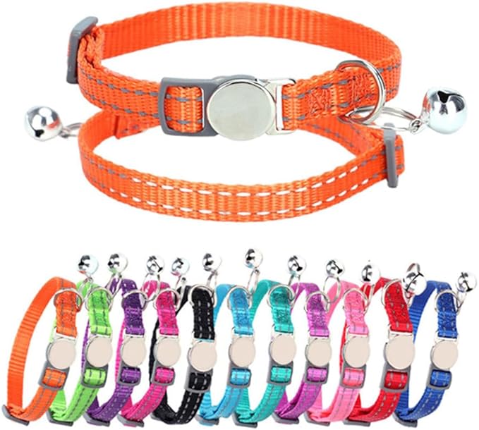 Reflective Cat Collar with Bell, Soft Nylon Break Away Kitten Collar with Bells, Breakaway Dog Collars for XXS Xs Small Tiny Little Girl Pet Dogs, Neck 7-11 Inch Hot Pink