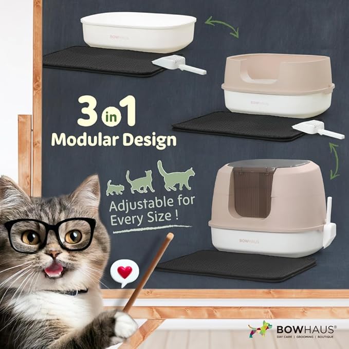 Detachable Cat Litter Box with Lid, 3-in-1 Cat Toilet of Cats, Large Space Anti-Leakage Cat Litter Box with Scoop, Cat Mat & Odor Fitter, Blue