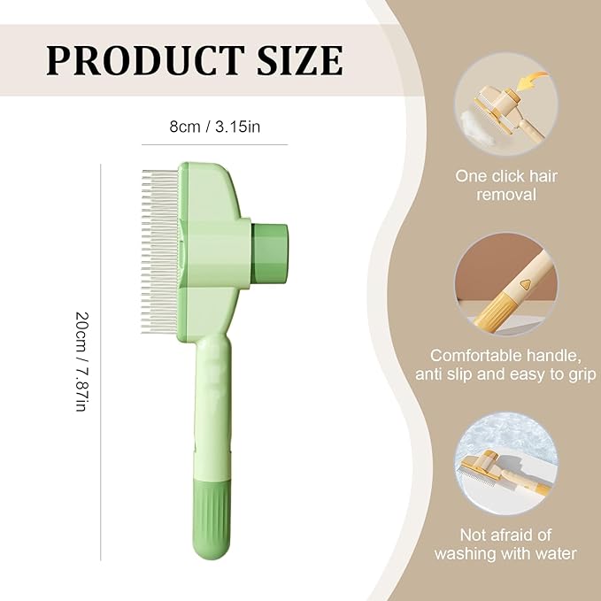 2-Pack Pet Hair Removal Comb & Flea Comb with Release Button for Cats & Dogs - Grooming Brush for Short/Long Hair Green & Yellow